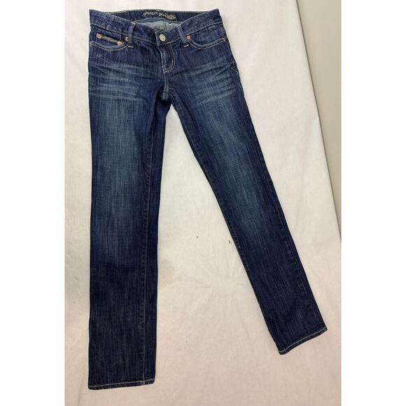 Vintage 90s Y2K low-rise American Eagle Jeans Straight Felled Seams Rare Size 2 - Picture 1 of 11